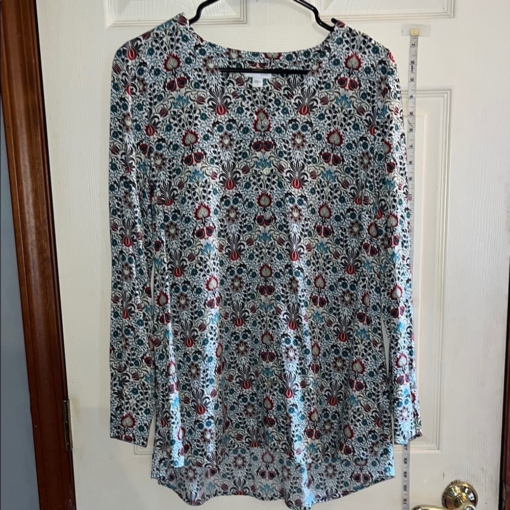 J.Jill-S-multicolored-paisley& floral print-L/S, V-neck,button down,shirt/blouse